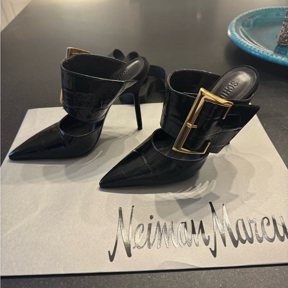 SCHUTZ Black Heels with Gold Accent
